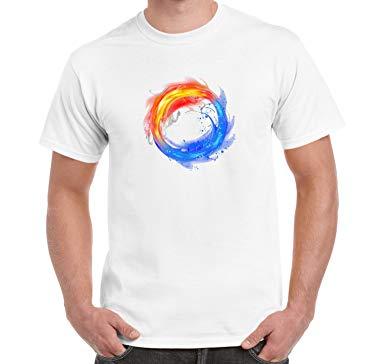 Water Circle Logo - Flowlot Fire Water Circle Nature Men's Printed Cotton White T Shirt