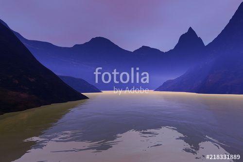 Pink Water with Mountains Logo - Fog over the lake, an alpine landscape, mountains, reflection on ...