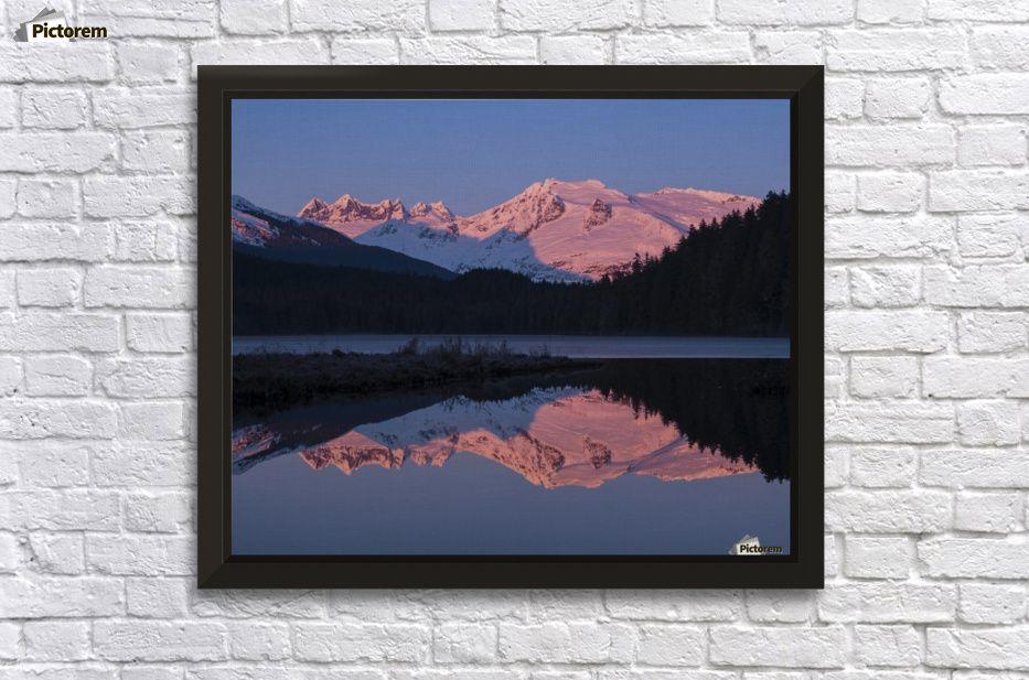 Pink Water with Mountains Logo - Mountains glowing pink at sunrise and silhouetted forest reflected ...