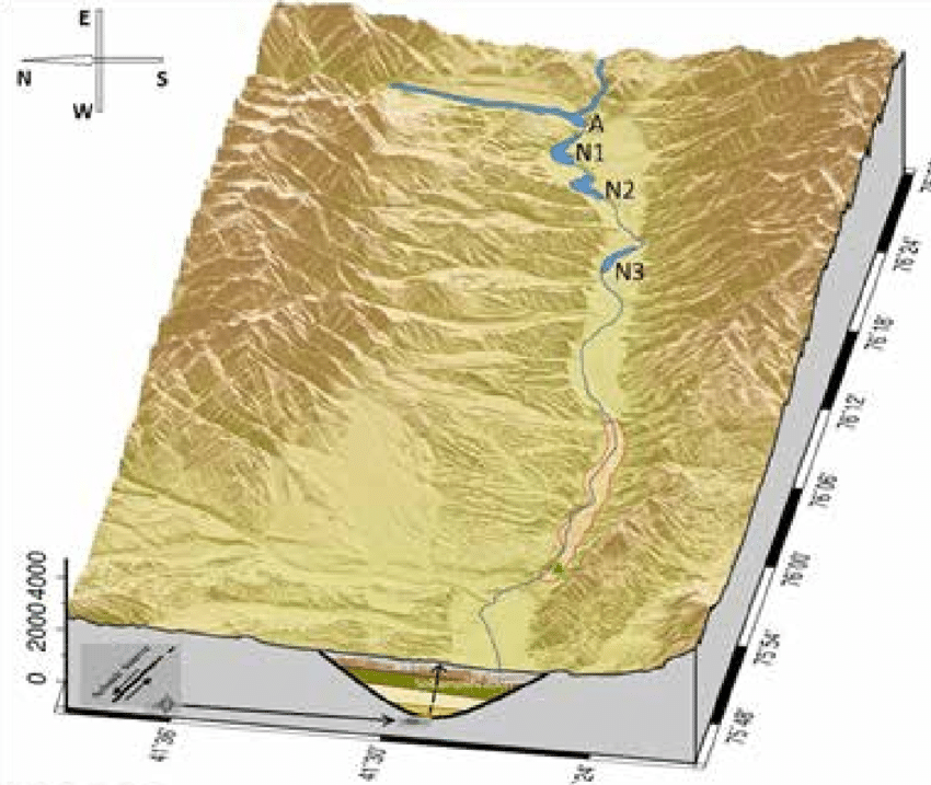 Yellow Filled with Red Line Logo - Calculated 3D Topography Map (1 Arcsec) For The Naryn Region
