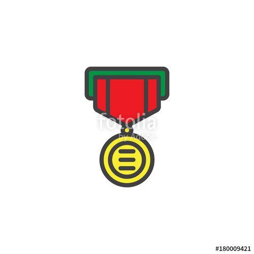 Yellow Filled with Red Line Logo - Medal filled outline icon, line vector sign, linear colorful ...