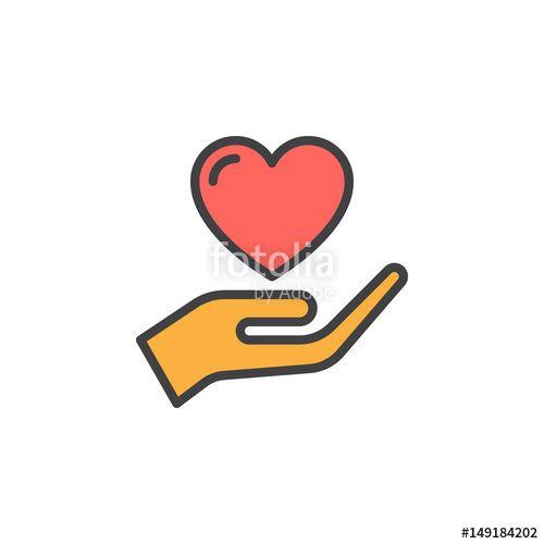 Yellow Filled with Red Line Logo - Hand holding heart, trust filled outline icon, line vector sign ...