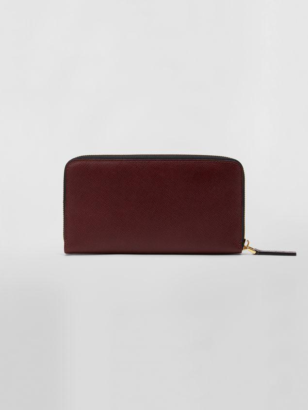 Burgandy and White Rectangle Logo - Rectangular Zip Around Wallet In Pink, White And Burgundy Saffiano