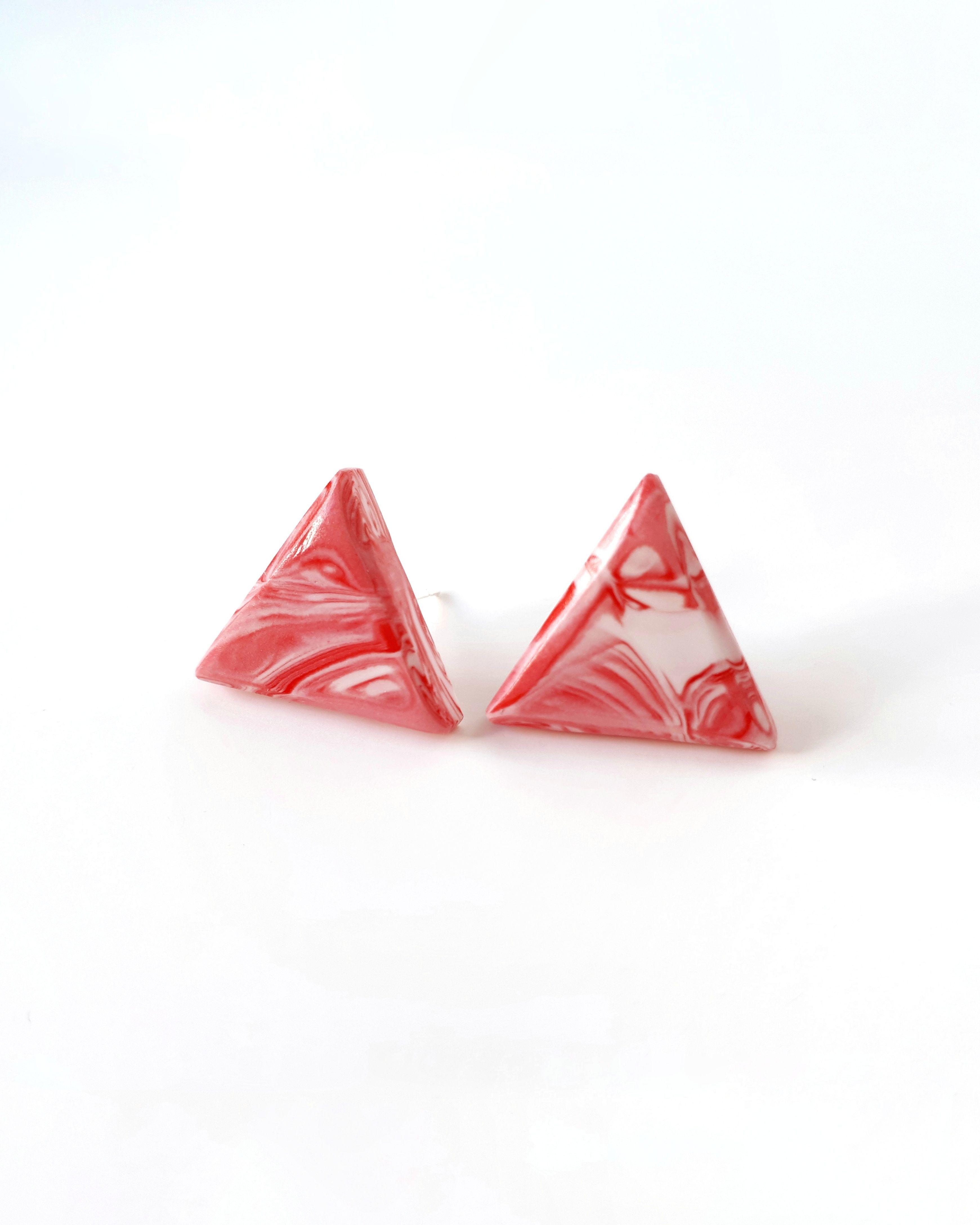 Red Triangle Geometric Logo - Red Geometric Earrings, Triangle Stud Earrings, Red Stud Earrings
