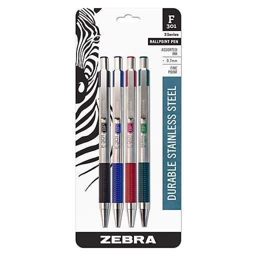 Zebra Pen Logo - Zebra F-301 Stainless Steel Retractable Ballpoint Pens - 0.7mm ...
