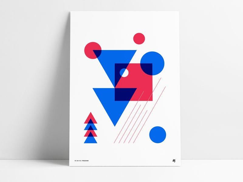 Red Triangle Geometric Logo - Abstract Red White Blue Poster