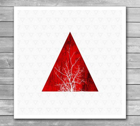 Red Triangle Geometric Logo - Wood Wood Prints Tree Print Design Print Red Triangle | Etsy