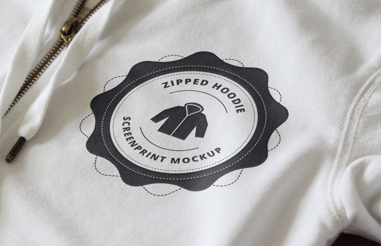 Screen Print Logo - Zipped Hoodie Screen Print Logo Mockup — Medialoot