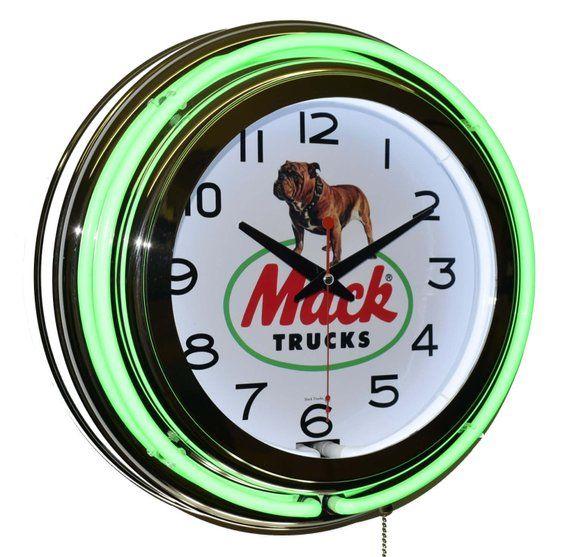 Mack Truck Bulldog Logo - Mack Trucks Bulldog Logo 15 Green Double Neon Clock | Etsy