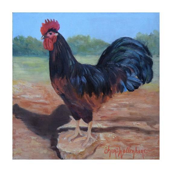 Black and Red Rooster Logo - Rooster Painting IIRed And Black Rooster Wall ArtOriginal | Etsy
