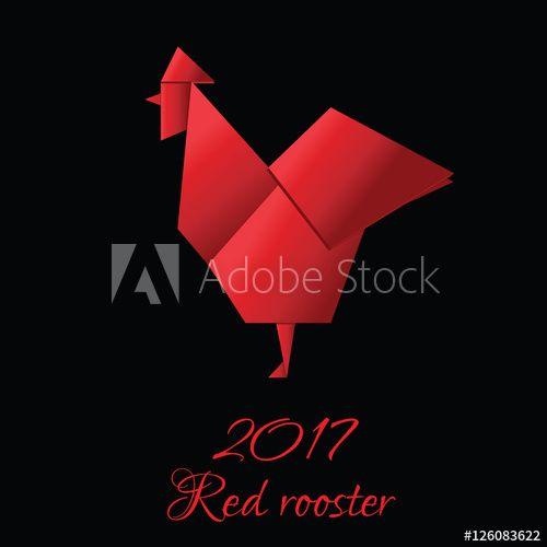 Black and Red Rooster Logo - Red Rooster in Origami Style vector icon, 2017 new year symbol of ...