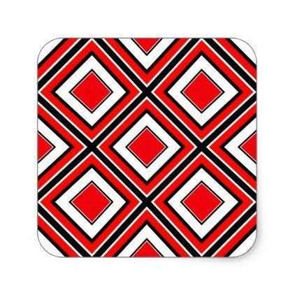 Red Black and White Diamond Rectangle Logo - Red Black White Diamond Geometric Square Sticker gifts