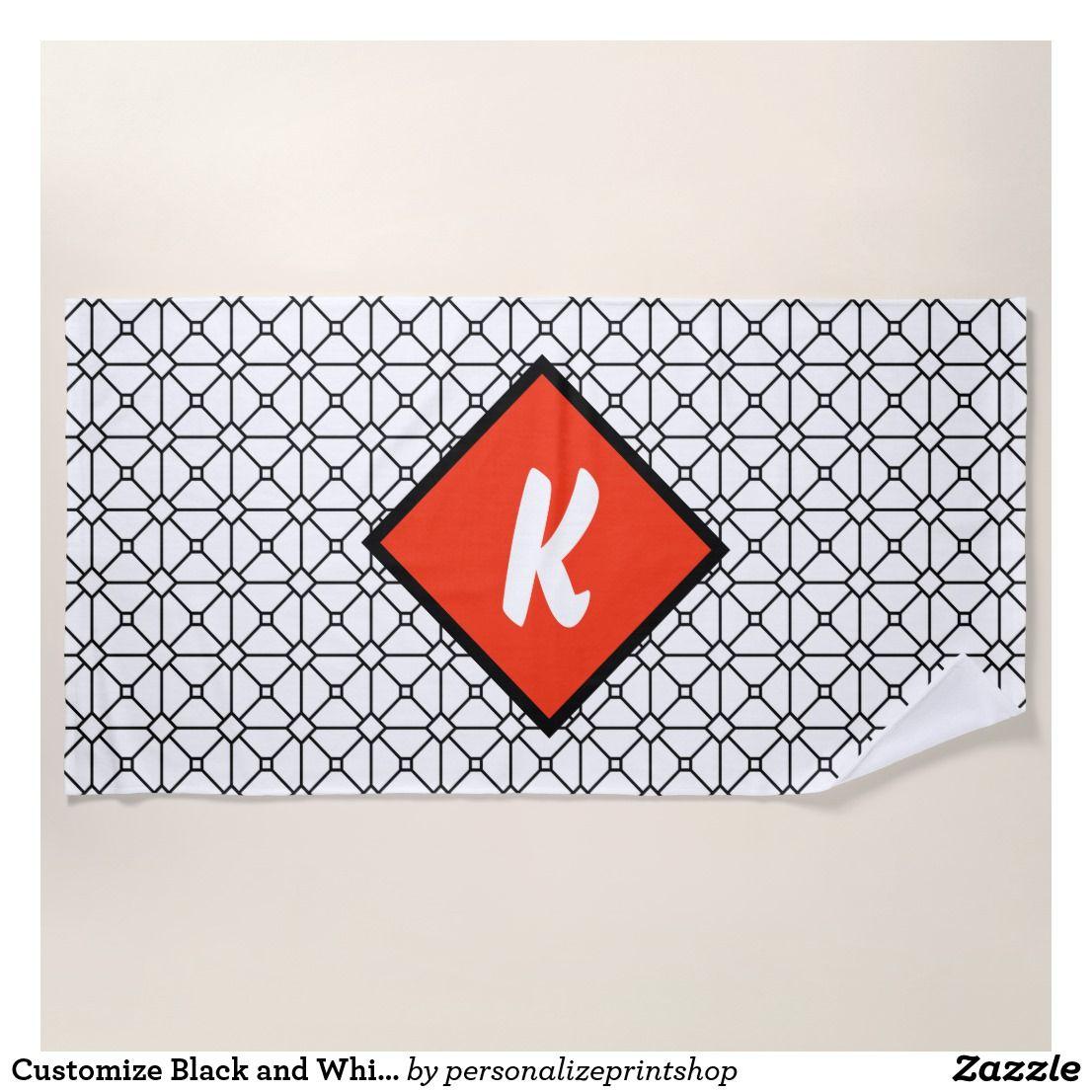 Red Black and White Diamond Rectangle Logo - Customize Black and White Diamonds with pop of red Beach Towel in ...