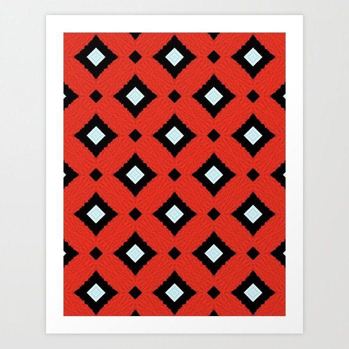 Red Black and White Diamond Rectangle Logo - Red and Black White Diamond Texture Pattern Art Print by ...