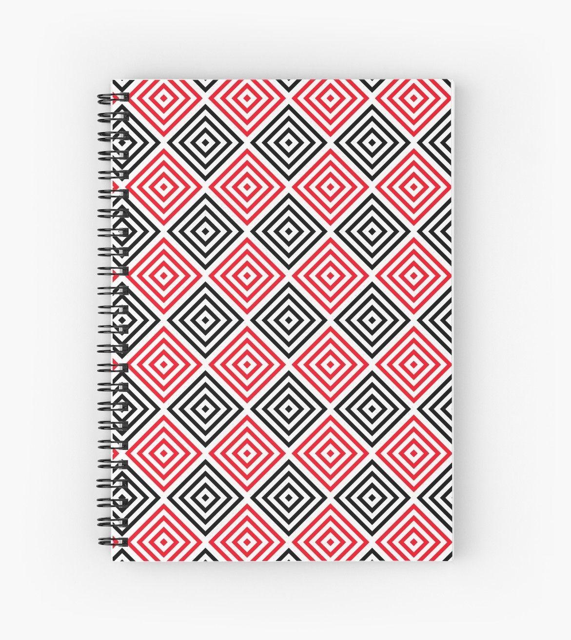 Red Black and White Diamond Rectangle Logo - Black, red and white diamond rhombus pattern' Spiral Notebook