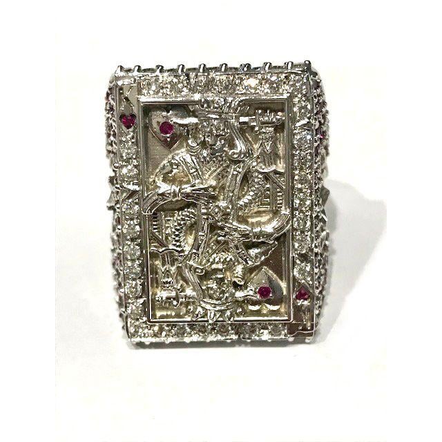 Red Black and White Diamond Rectangle Logo - Suicide King :: Ring in White Gold with White Diamonds & Red Rubies ...