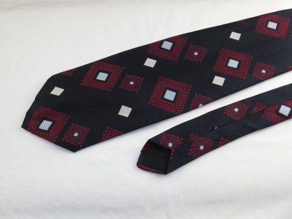 Red Black and White Diamond Rectangle Logo - Vintage Velducci Men's Tie Black Red and White Diamond | Etsy