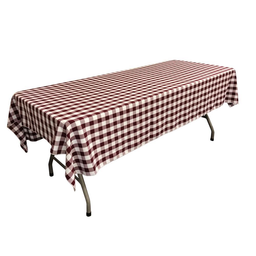 Burgandy and White Rectangle Logo - LA Linen 60 in. x 90 in. White and Burgundy Polyester Gingham