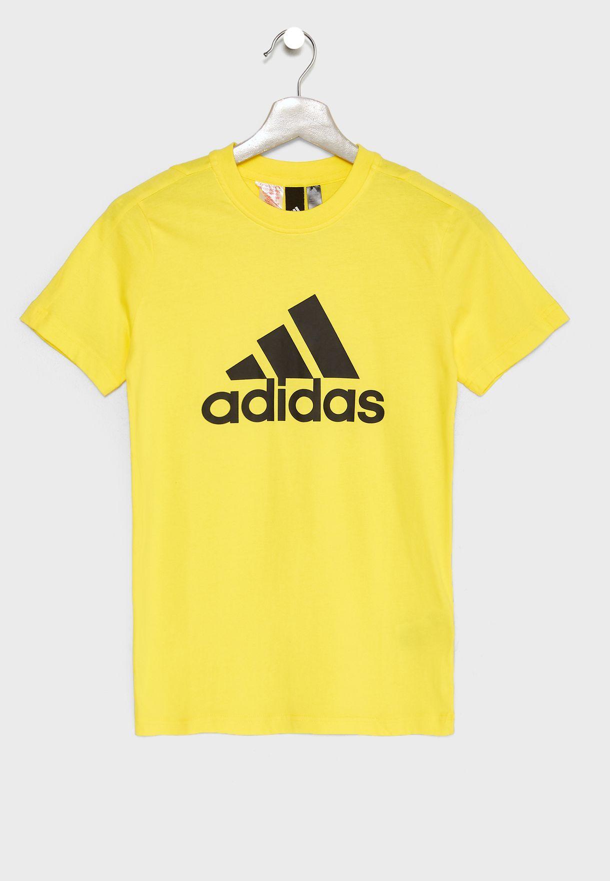 Yellow Addidas Logo - Shop Adidas Yellow Youth Logo T Shirt DJ1777 For Kids In Kuwait