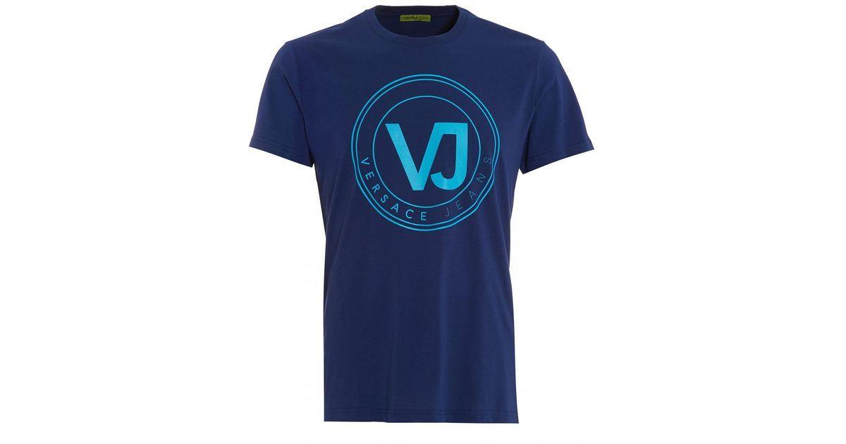 Blue Circular Logo - Versace Jeans Circular Logo T-shirt, Regular Fit Blue Tee in Blue ...