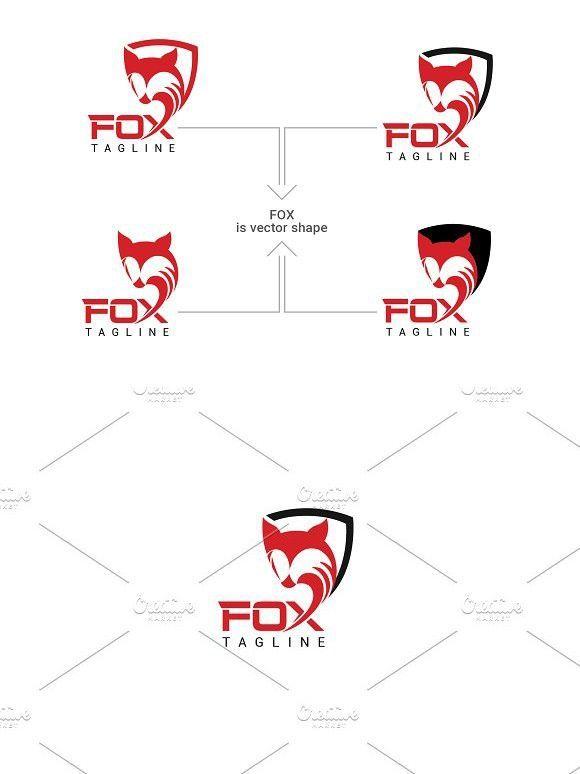 Red Shield Animal Logo - Fox Shield Logo. Animal Logo Template Design. Shield