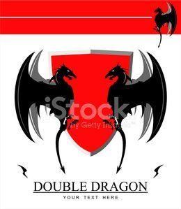Red Shield Animal Logo - Double Black Dragon Over The Red Shield, stock vectors