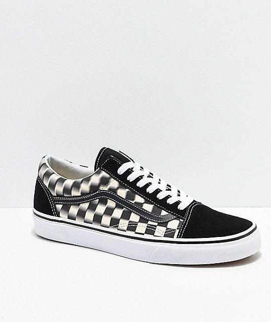 Crazy Checkerboard Vans Logo - Vans Old Skool Blur Black & White Checkerboard Skate Shoes