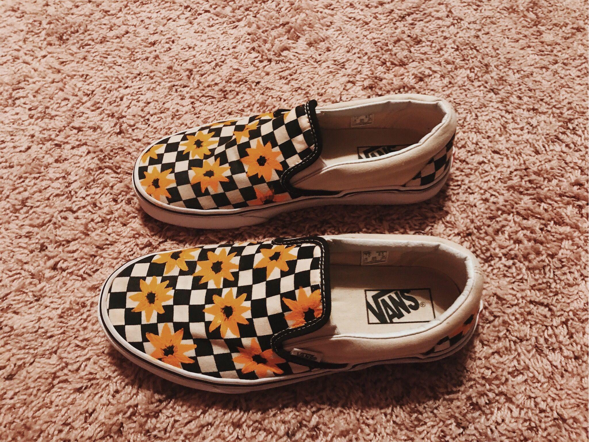 Crazy Checkerboard Vans Logo - custom yellow sunflower vans | My Vsco in 2019 | Vans, Vans shoes, Shoes