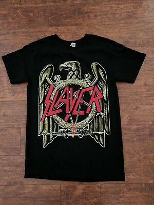 Red and Black Band Logo - BRAND NEW SLAYER Red Metal Band Logo With Gold Eagle Black T Shirt ...