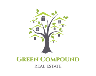 Home Tree Logo - Green compound real estate Logo design group of houses behind a