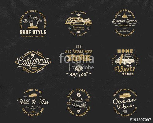 Old Surf Logo - Vintage Surfing Graphics and Emblems set for web design or print