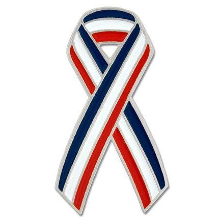 Red and Blue Ribbon Logo - PinMart Lapel Pins, White, & Blue Ribbon