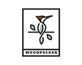 Red Box with White Bird Logo - Woodpecker Design, Logotype, Bird, Woordpecker