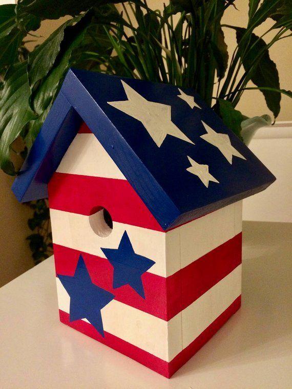 Red Box with White Bird Logo - Patriotic stars and stripes red white and blue hand painted