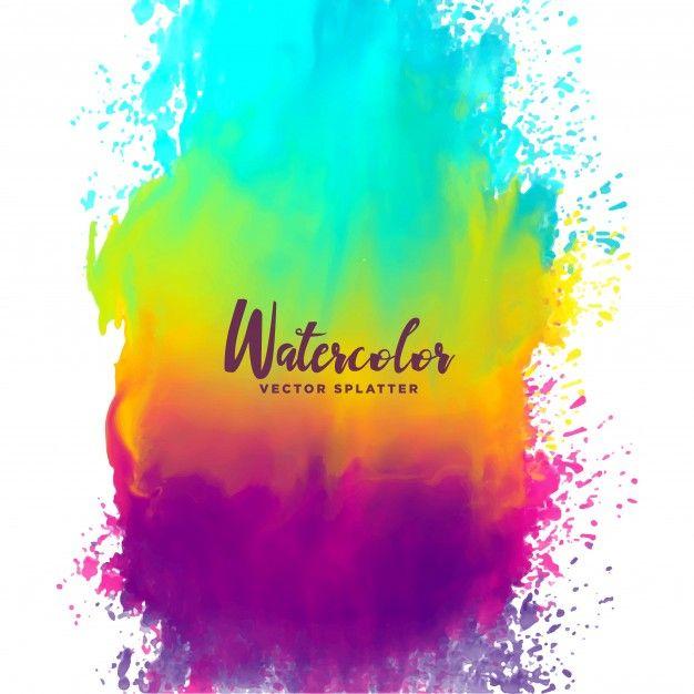 Rainbow Splash Logo - Rainbow color watercolor splash stain background Vector. Premium