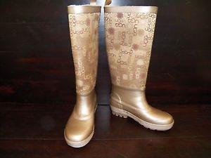 New UGG Logo - New Womens UGG Wallingford Gold Rubber Sheepskin Logo Rain Boots | eBay