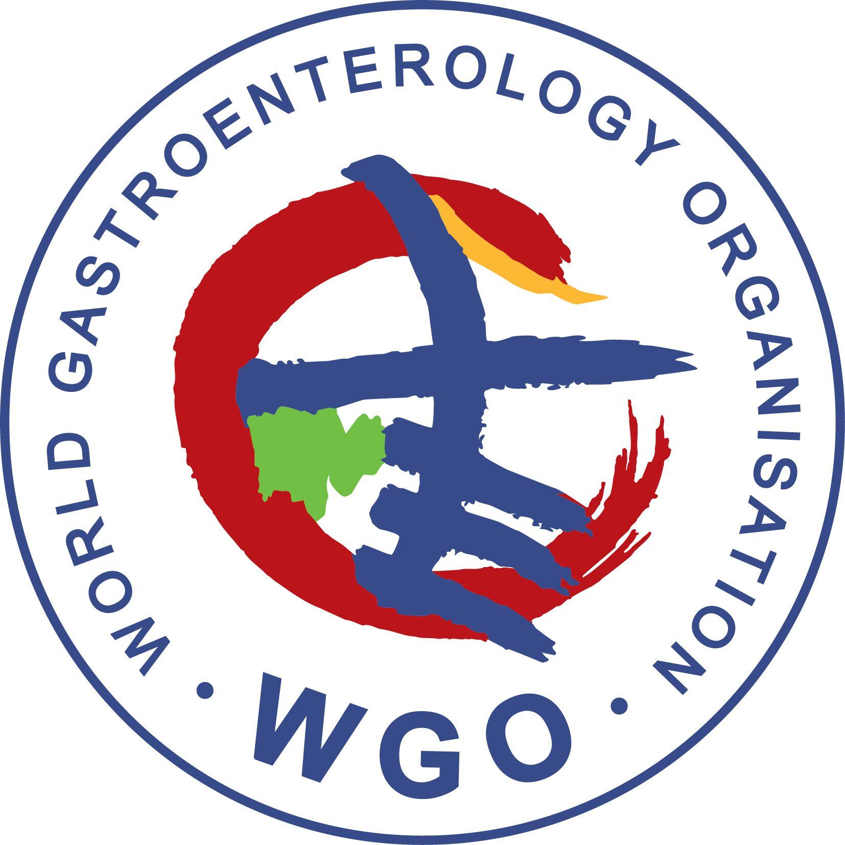 White Circle Red Colon Logo - English. World Gastroenterology Organisation