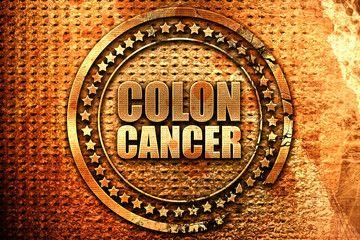 White Circle Red Colon Logo - colon cancer, 3D rendering, red sticker with white text this