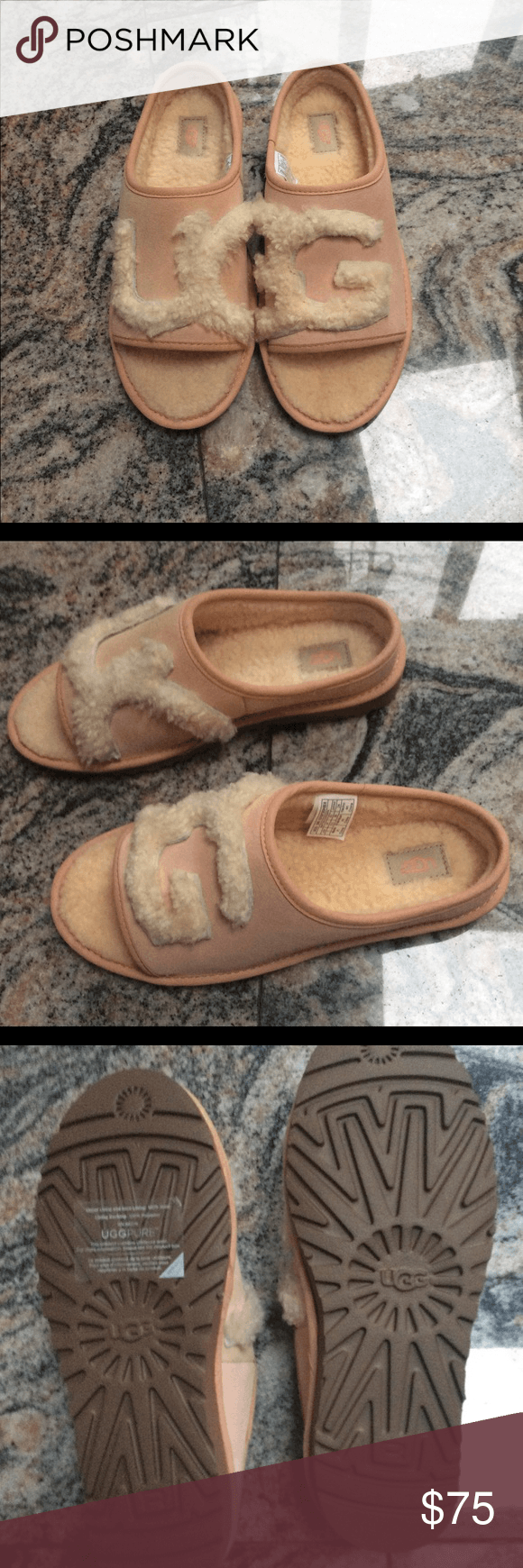 New UGG Logo - NEW UGG Logo Shearling SLIPPERS SLIDES NWT. My Posh Picks