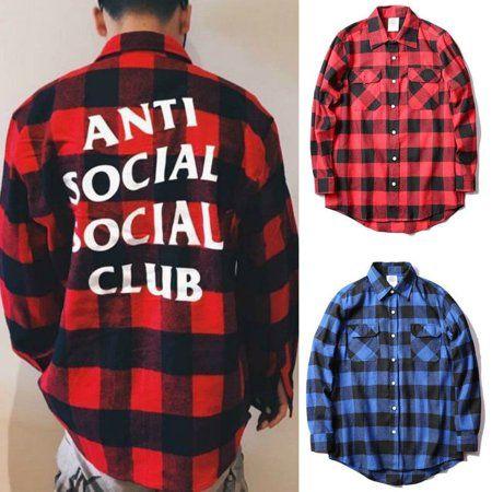 Red Anti Social Social Club Logo - Hotwon - Anti Social Social Club ULZZANG Plaid Red Color Shirt Kanye ...