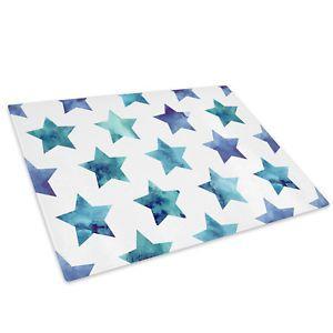 Blue Green with White Star Logo - White Blue Green Teal Stars Glass Chopping Board Kitchen Worktop