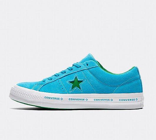 Blue Green with White Star Logo - Converse One Star Ox Trainer Mens Blue / Green / White