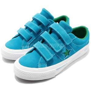 Blue Green with White Star Logo - Converse One Star 3V OX Strap Blue Green White Kids Youth Women