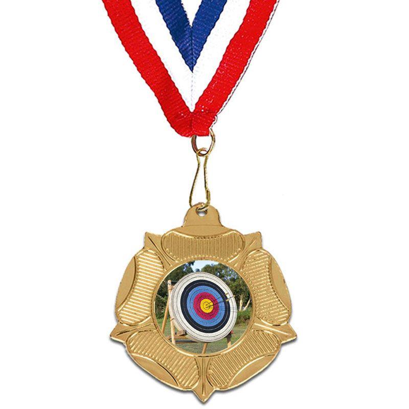 Red and Blue Ribbon Logo - Gold VF Archery Target Medal With Red, White & Blue Ribbon 50mm 2