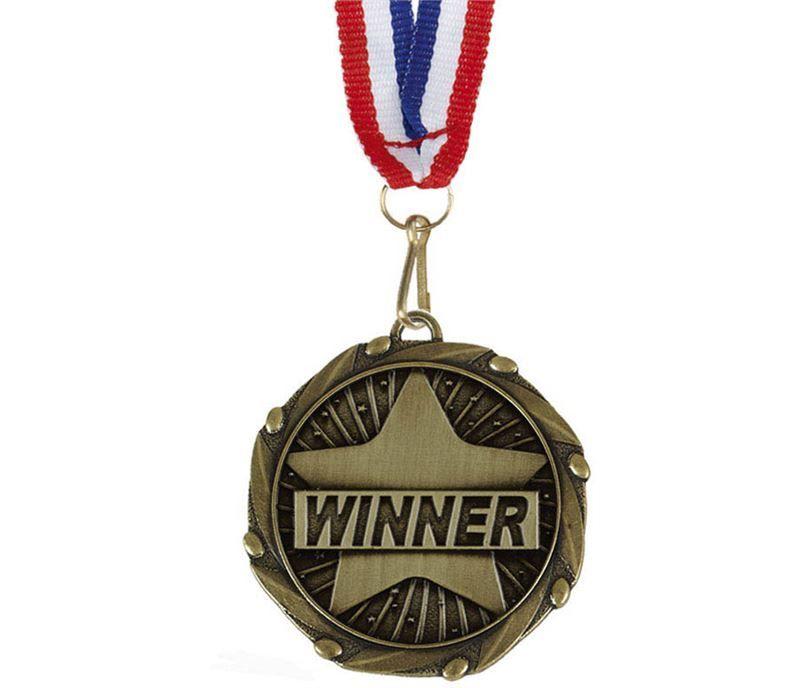 Red and Blue Ribbon Logo - Winner Gold Medal with Red, White & Blue Ribbon 45mm (1.75