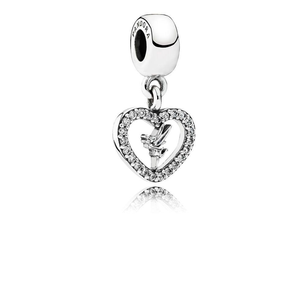 Tinkerbell Black and White Logo - Disney, Love Tinkerbell Pendant Charm, Sterling silver, Cubic Zir