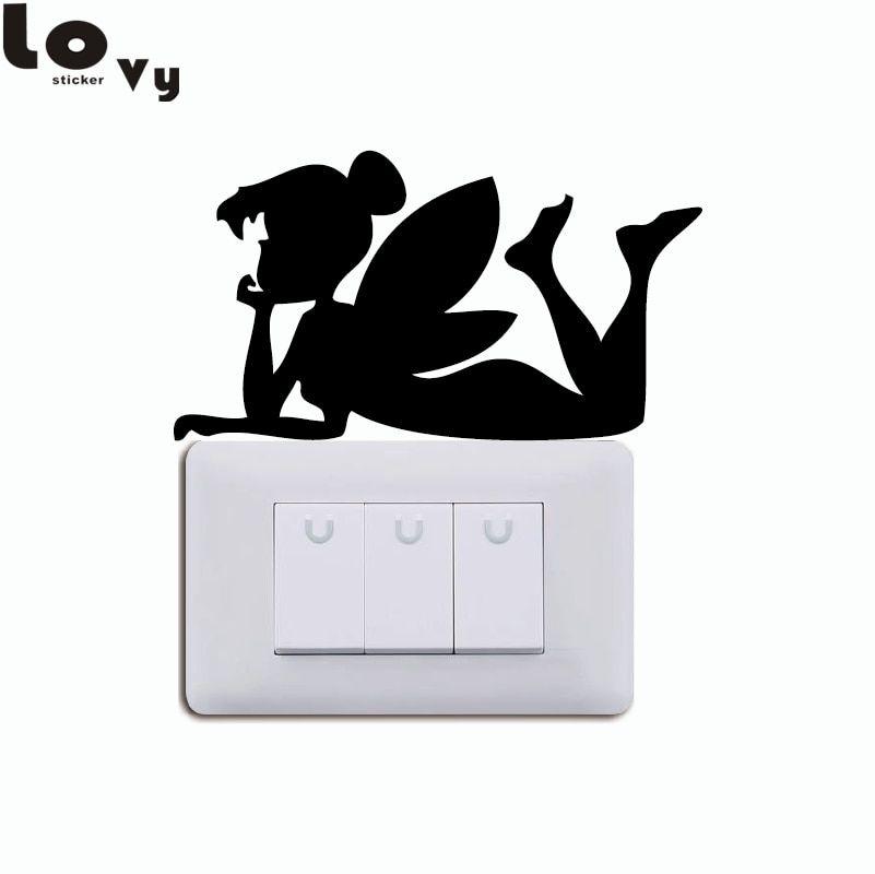 Tinkerbell Black and White Logo - Tinkerbell Silhouette Switch Sticker Fairy Vinyl Wall Stickers for ...