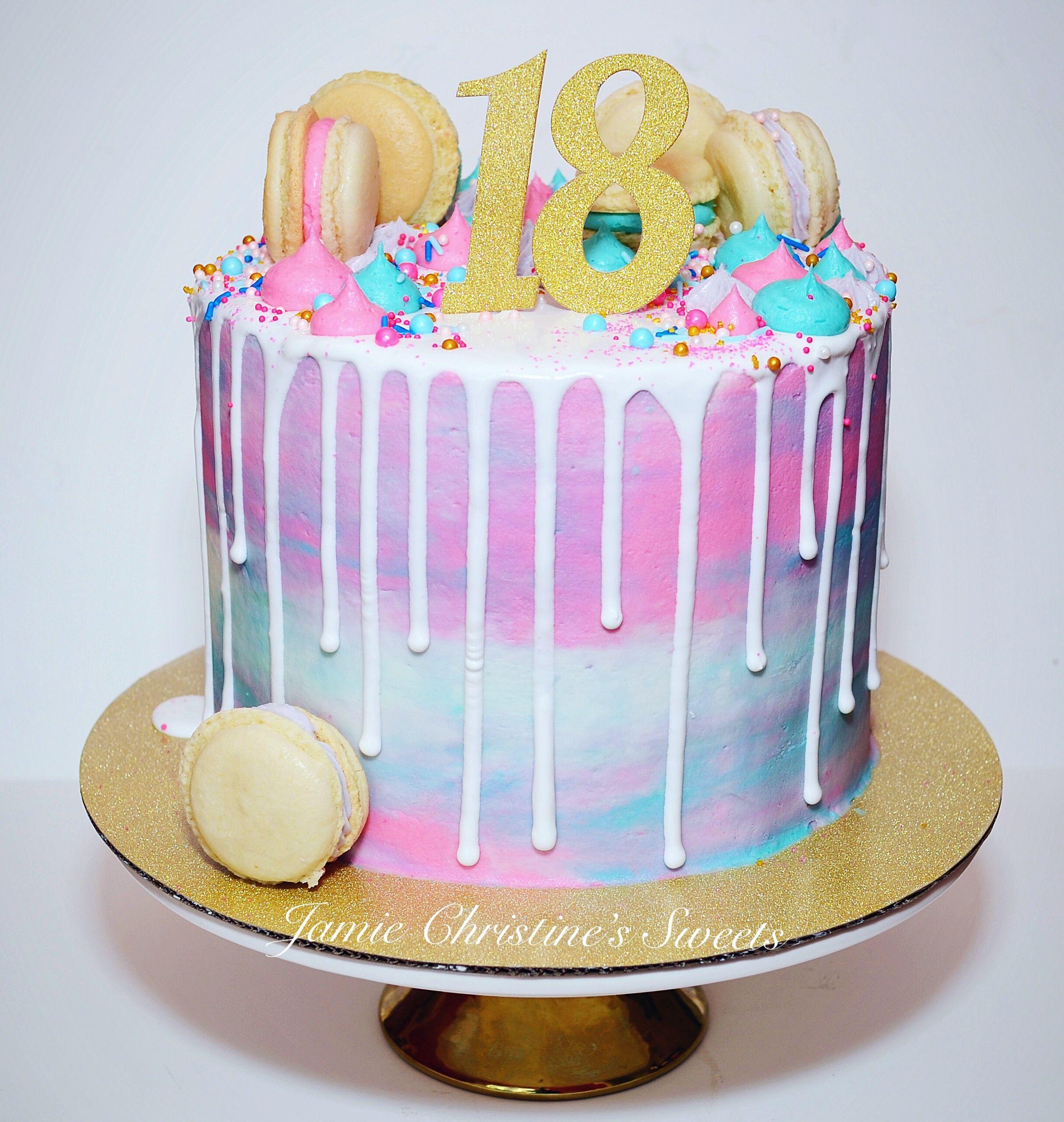 Pink and Blue Drip Logo - Macaroon cake pink blue purple drip birthday 18 | JC Sweets Creations