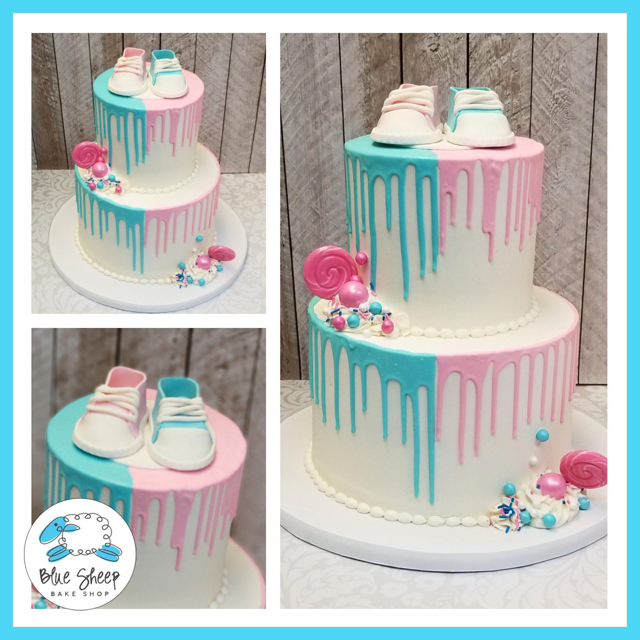 Pink and Blue Drip Logo - Pink and Blue Baby Shower Cake with Baby Sneakers NJ | Blue Sheep ...