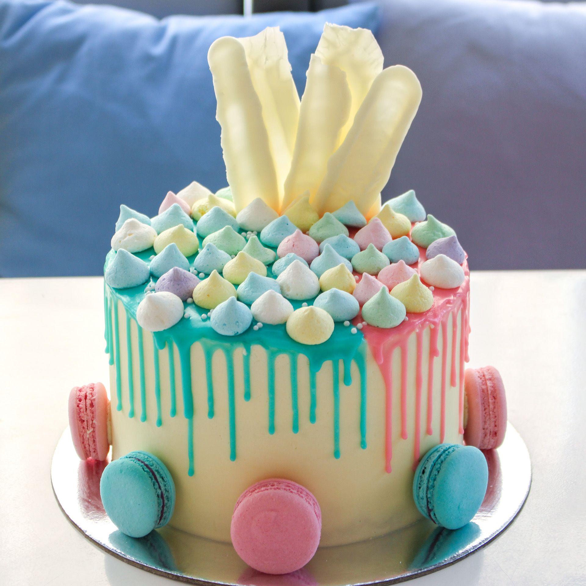 Pink and Blue Drip Logo - Sally – Blue & Pink Drip cake with Pastel Meringue